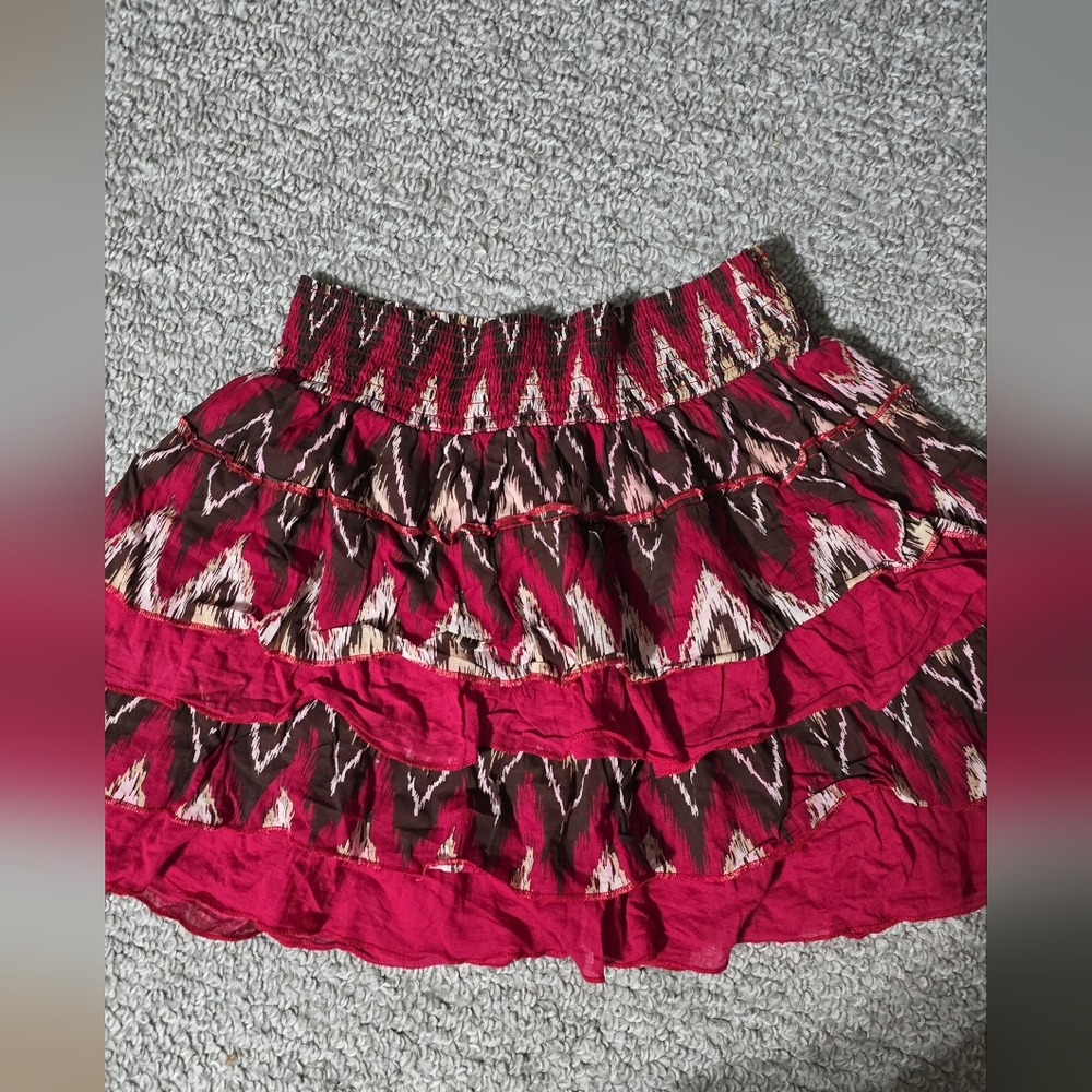 lei Red and Brown Patterned Kids Skirt